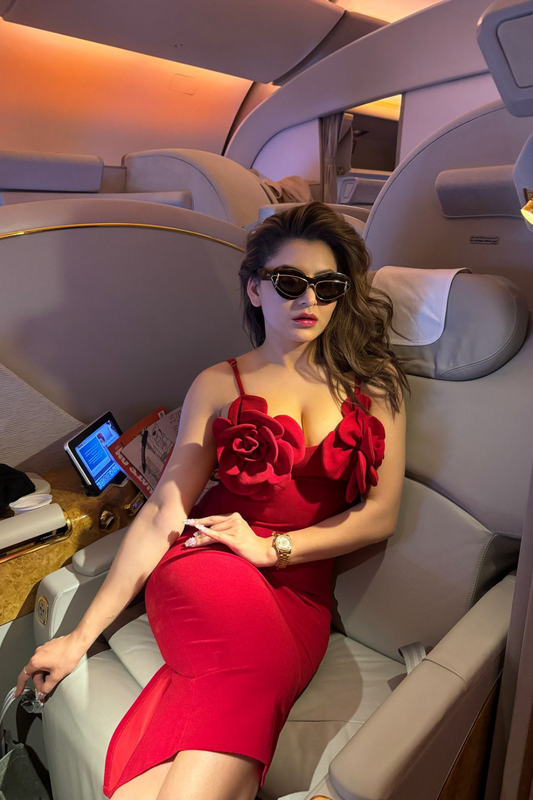 Bloom Rouge 3D Floral Midi Dress