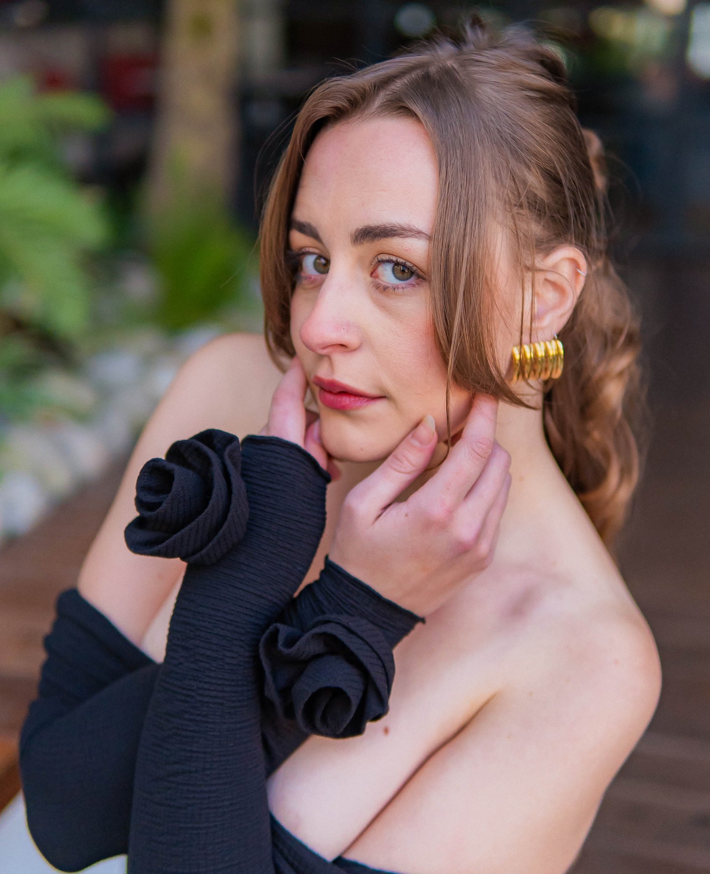 Black Bloom 3d patch flower maxi dress
