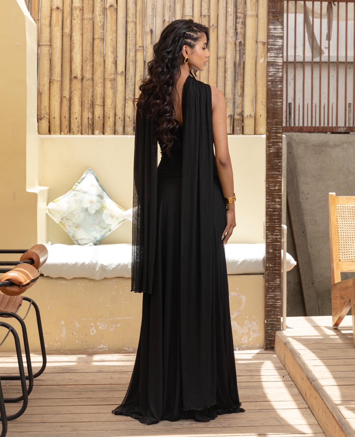 Mid-Night Poise/ Black Maxi Knot Cut-Out Dress