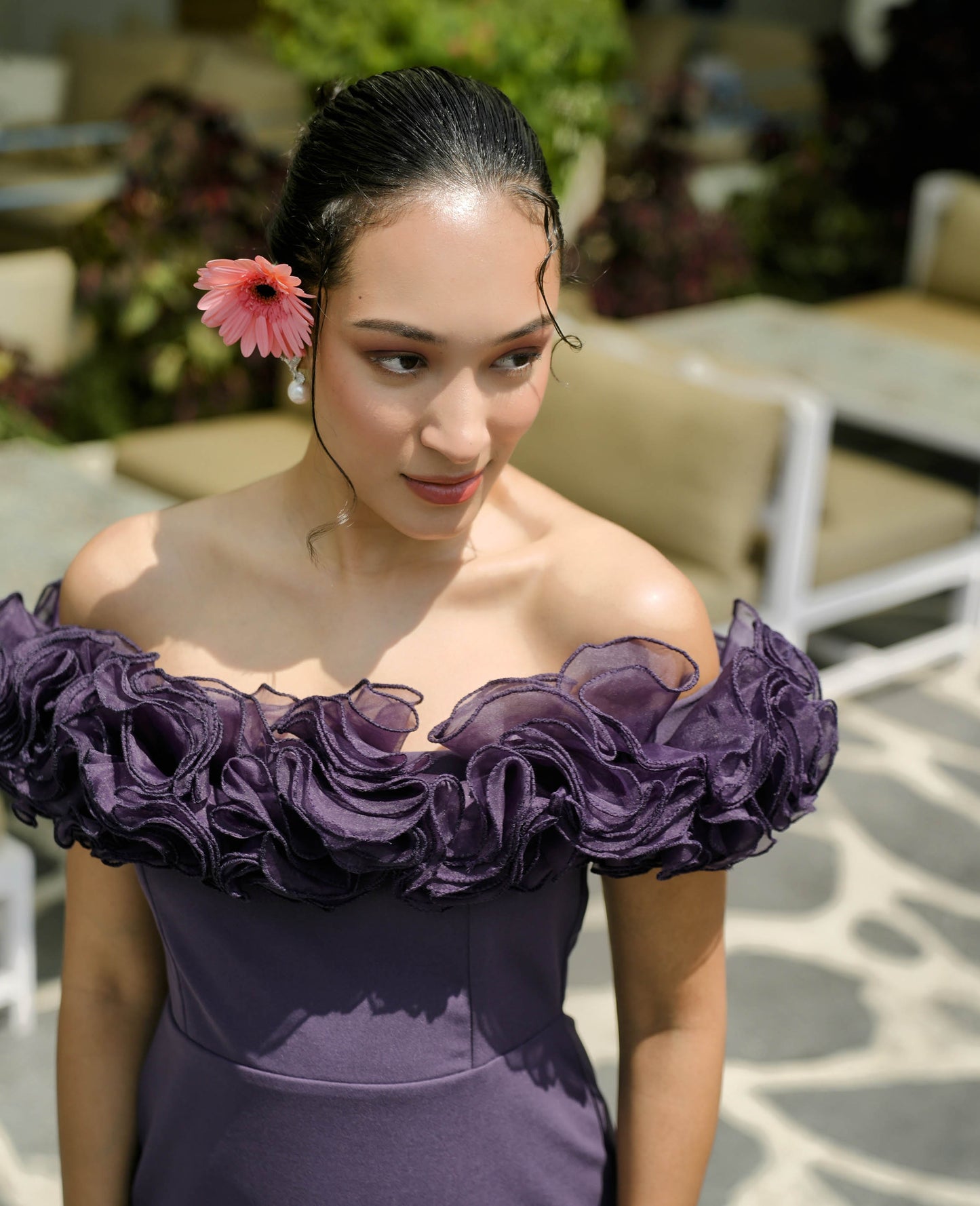 Purpel Ruffle Midi Dress