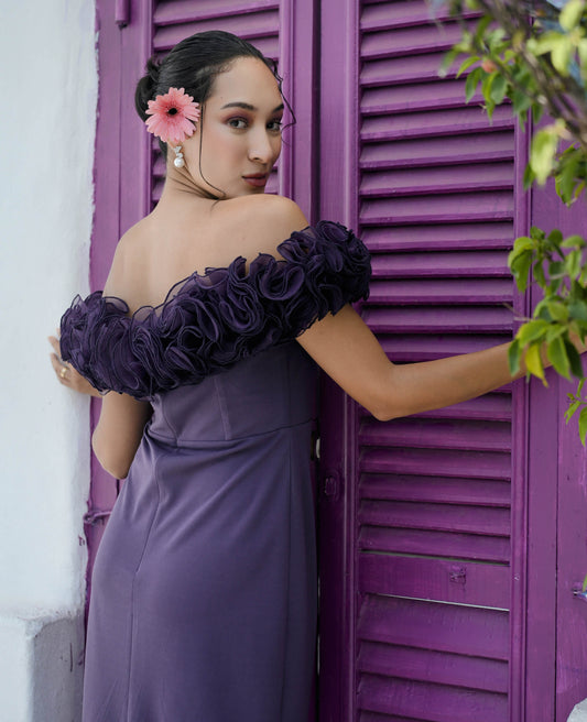 Purpel Ruffle Midi Dress