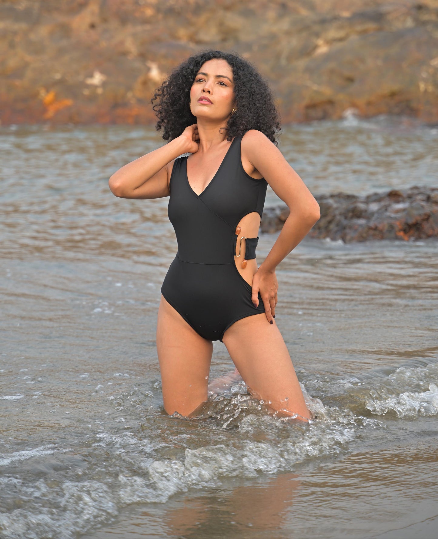 Rebel Wave/ Black Buckle Swimsuit