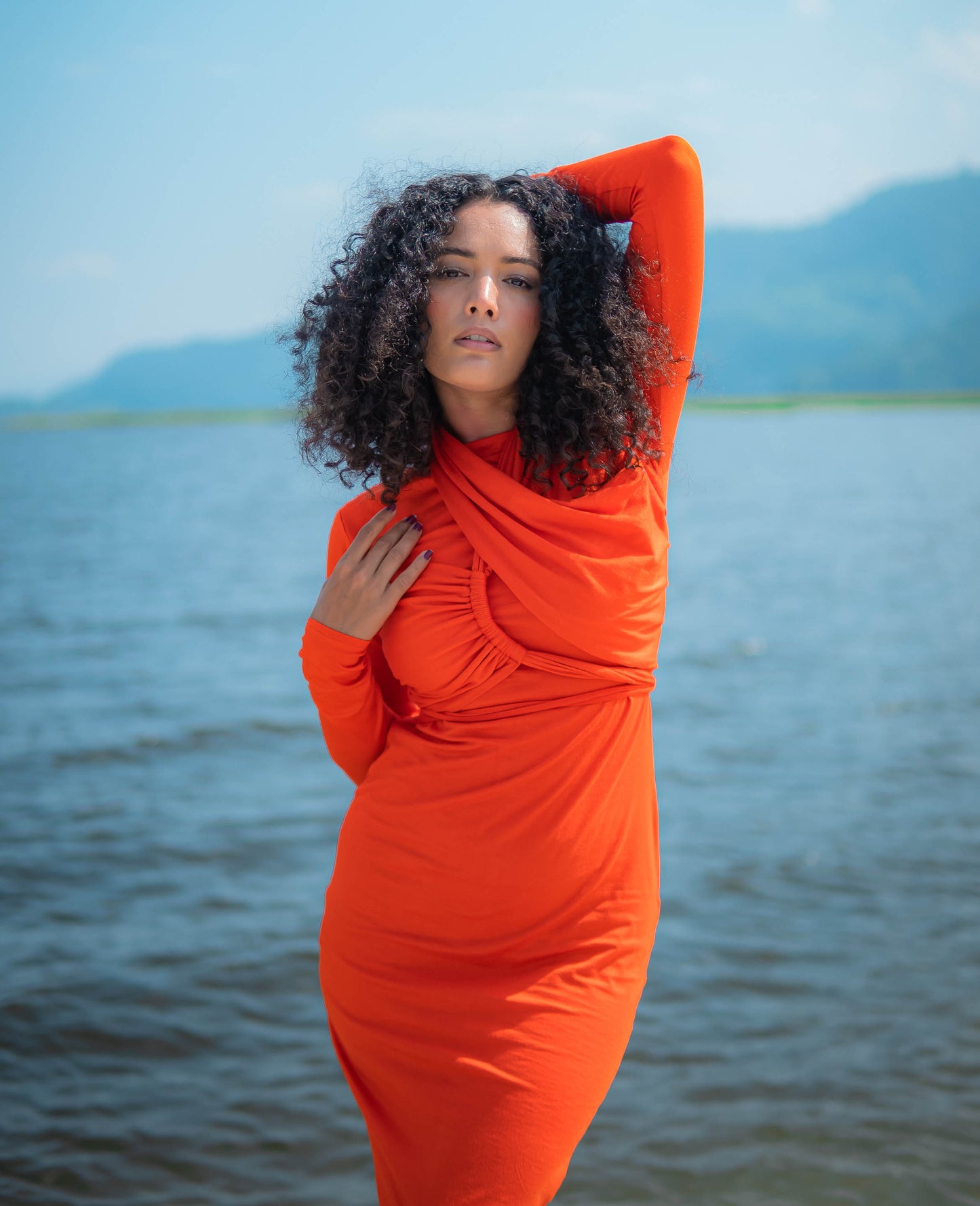 Sunflare Halter-neck Midi Dress