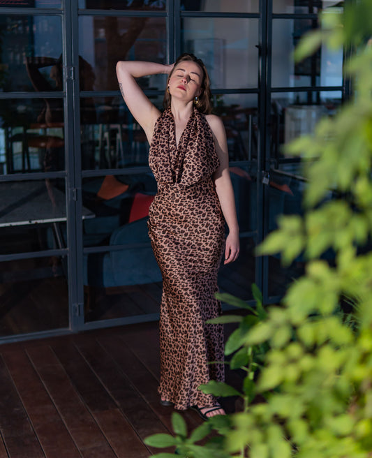 Luxe Leopard/wild glam front cowl maxi dress