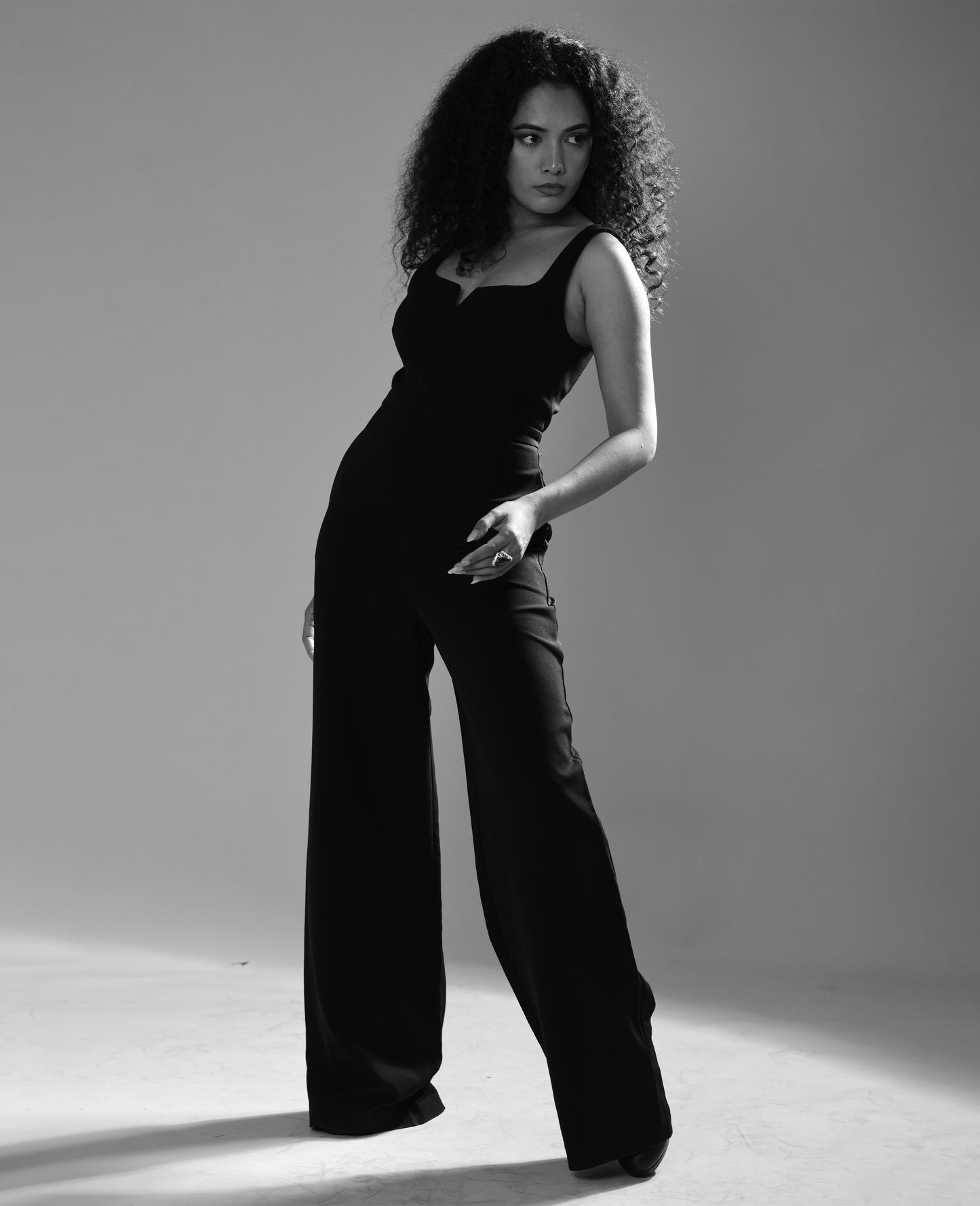 Black V-Shaped Jumpsuit
