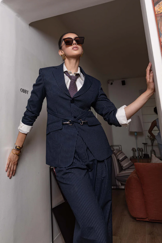 Strimoda/power Pinstripe Suit Set
