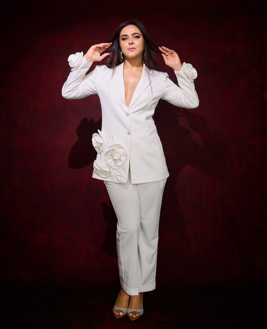 3D Patched Flower Blazer Set