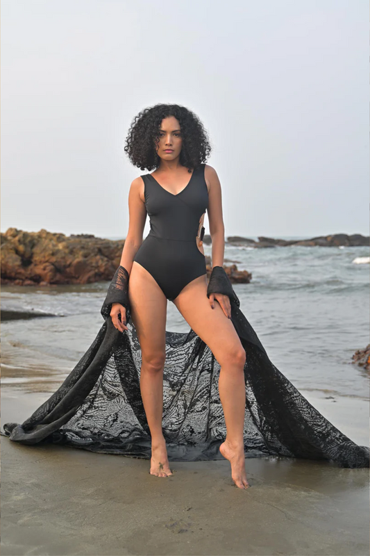 Rebel Wave/ Black Buckle Swimsuit
