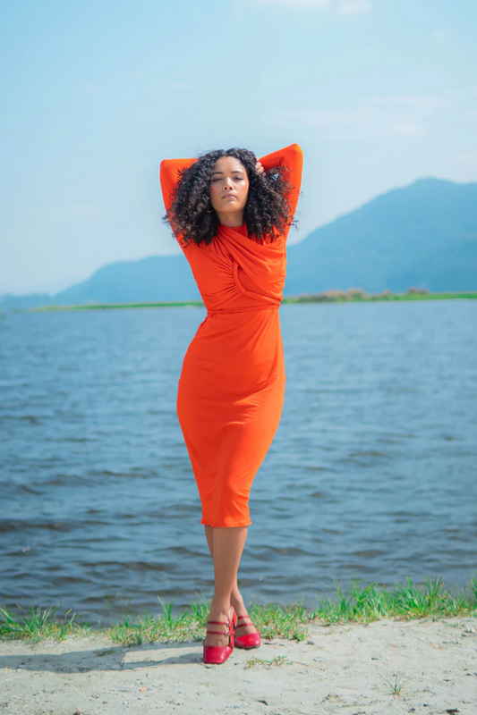 Sunflare Halter-neck Midi Dress