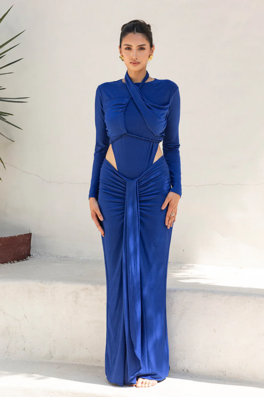 Runway Ruch/ Halter-neck Bodysuit & Skirt  Set