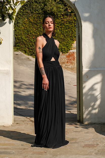 Noir chic/ Multi-Way Black Net Maxi Dress