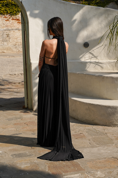 Noir chic/ Multi-Way Black Net Maxi Dress