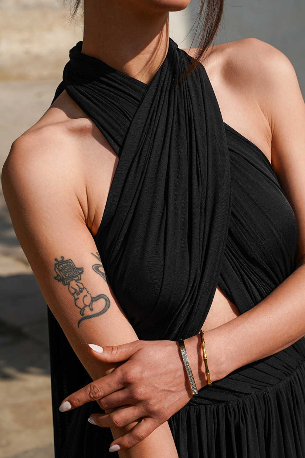 Noir chic/ Multi-Way Black Net Maxi Dress