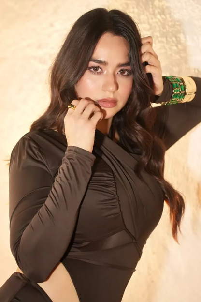 Runway Ruch/ Halter-neck Bodysuit & Skirt Set