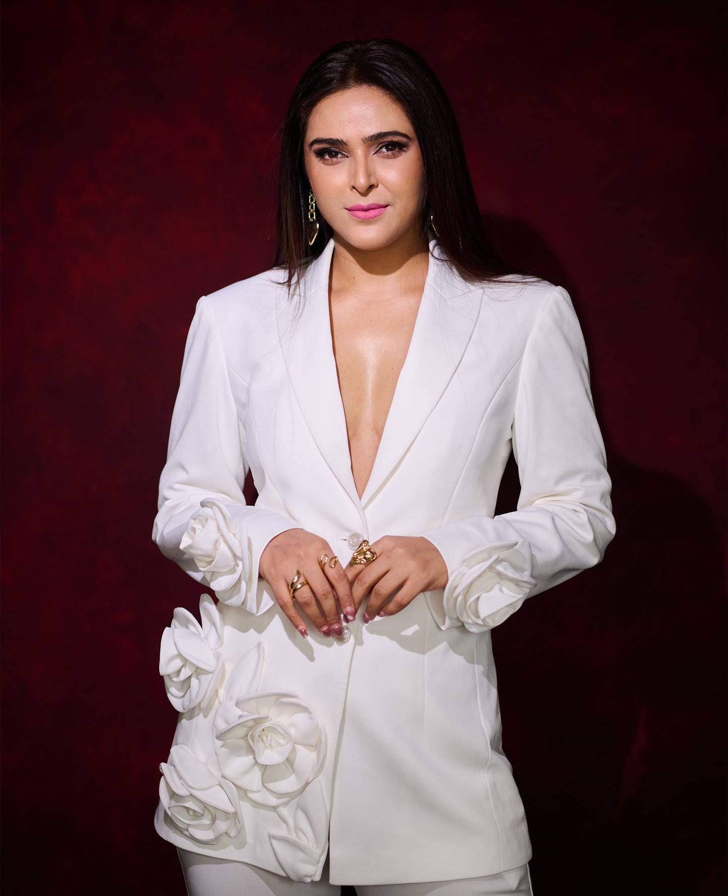 3D Patched Flower Blazer Set