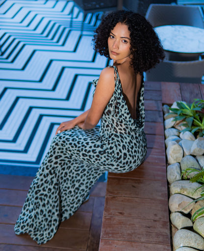 Luxe Leopard/ wild glam back cowl maxi dress