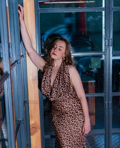 Luxe Leopard/wild glam front cowl maxi dress