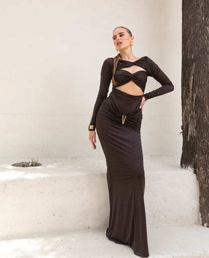Mocha twist detail Bodysuit & Skirt Set