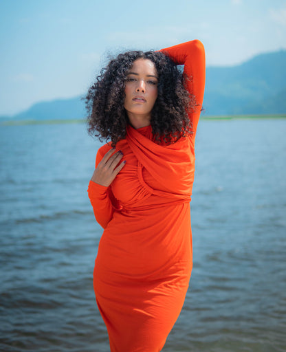 Sunflare Halter-neck Midi Dress