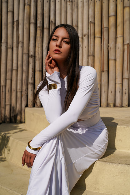 Moonlight Drape Cut-Out Bodysuit & Skirt Set