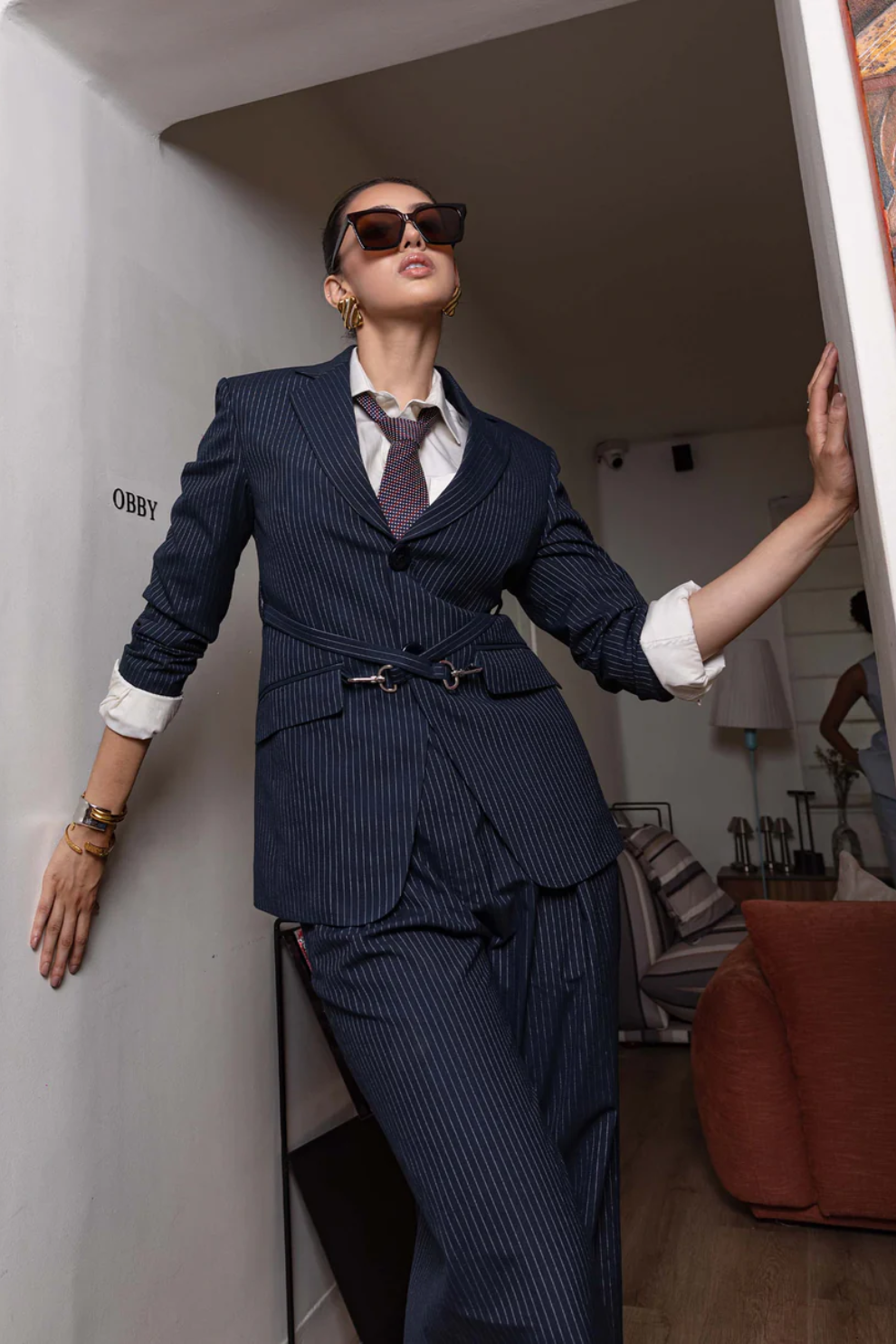 Strimoda/power Pinstripe Suit Set
