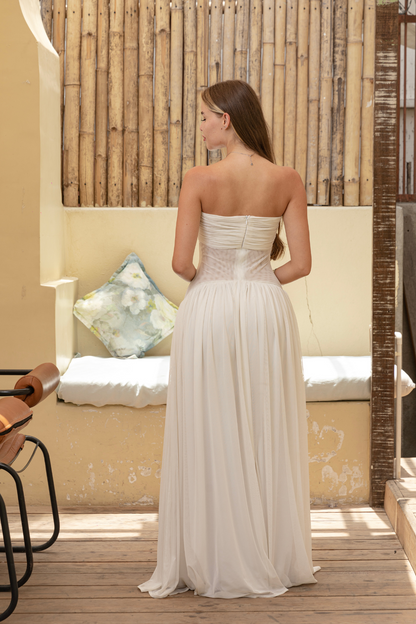 Moonbud Ruched/White Knot Maxi Dress