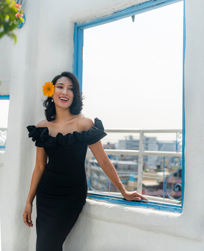 Red Ruffle Midi Dress