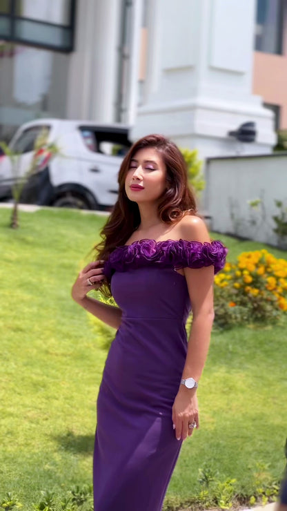 Purpel Ruffle Midi Dress